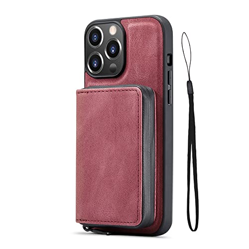 Étui en cuir magnétique iPhone 12 rouge haute finition avec portefeuille amovible