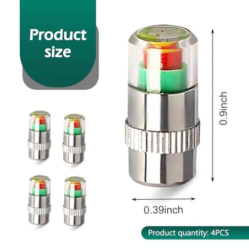 Icyfond 4PCS Car Tire Pressure Monitor Valve Stem Caps, 2.4Bar 36PSI Auto Tire Pressure Monitor Valve Stem Cap Sensor Indicator, 3-Color Eye Alert Tire Indicator Gauge Cap, Universal for Most Car