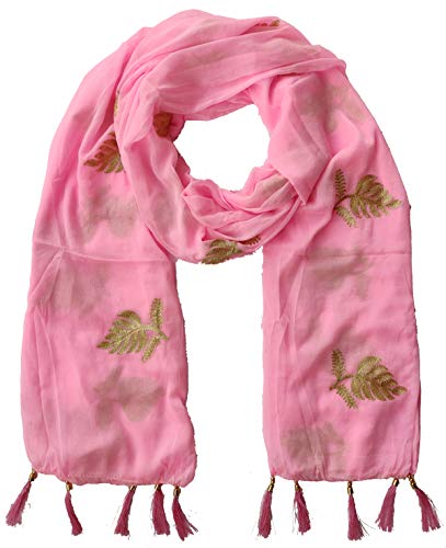 Image of YOUTHQUAKE Women's Golden Patti Work Embroidered Chiffon Dupatta for Womens & Girls With Latkan