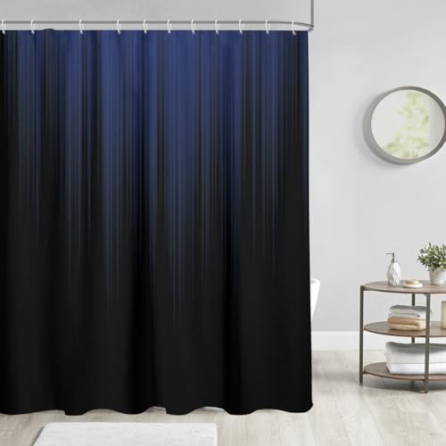 Image of AAtter Blue and Black Shower Curtain Standard Abstract Ombre Mens Boys Royal Navy Boho Striped Dark Cool Art Minimalist Home Bathroom Decor Bathtub Set with 12 Hooks, 72x72, Modern