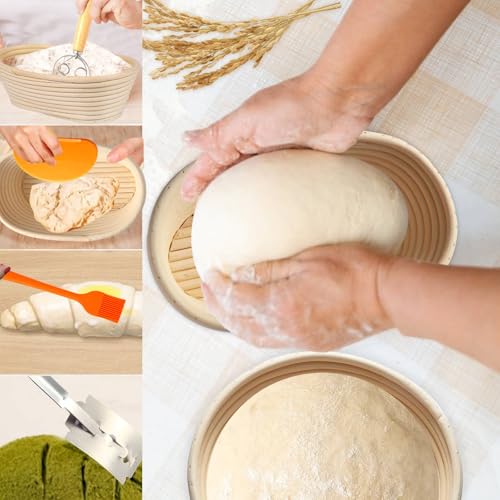 Sourdough Starter Kit, 9 Inch Round and 10 Inch Oval Basket Set, Banneton Proofing Basket, Bread Scoring Lame, Danish Dough Whisk, Stainless Steel Scraper, Flexible Scraper, Baking Gifts by DuyaJoinX - Image 2