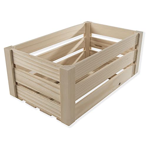 WooDeeDoo Caisse de rangement à lattes en bois de taille moyenne | 28,5 x 17,5 x 12,5 cm | Présentoir de présentation pour fruits de pomme | Pin brut non peint et non traité décoratif Cover
