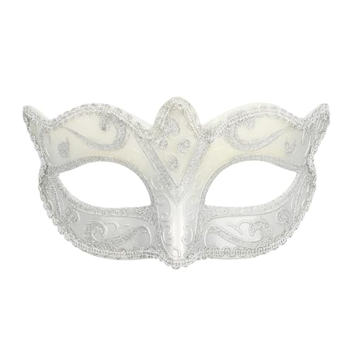 Boland 00339 - Máscara de olhos Veneza Felina, prata, enfeites, baile de máscaras, Veneza, carnaval, festa temática, fantasia