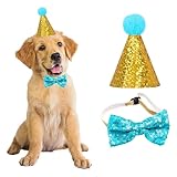 Hunde Geburtstag Hut Set, 3 Stücke Hunde Geburtstag Deko, Haustier-Geburtstagshut und Fliege Halsband Set mit Nummer, für Hundegeburtstagsparty (Blau)