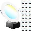 Sunco 24 Pack 6 Inch Ultra Thin LED Recessed Ceiling Lights Slim, 1250 Lumens, 2700K/3000K/3500K/4000K/5000K Selectable, Dimmable, 12W, Canless Wafer with Junction Box - ETL
