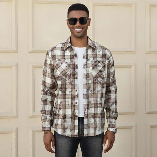 Image of WARHORSEE Flannel Shirt for Men Long Sleeve Button Down Plaid Shirts | Soft Cotton Blend for Multi-season Wear, Lightweight yet Warm, Dual buttoned storage pockets, Machine Washable Easy Care