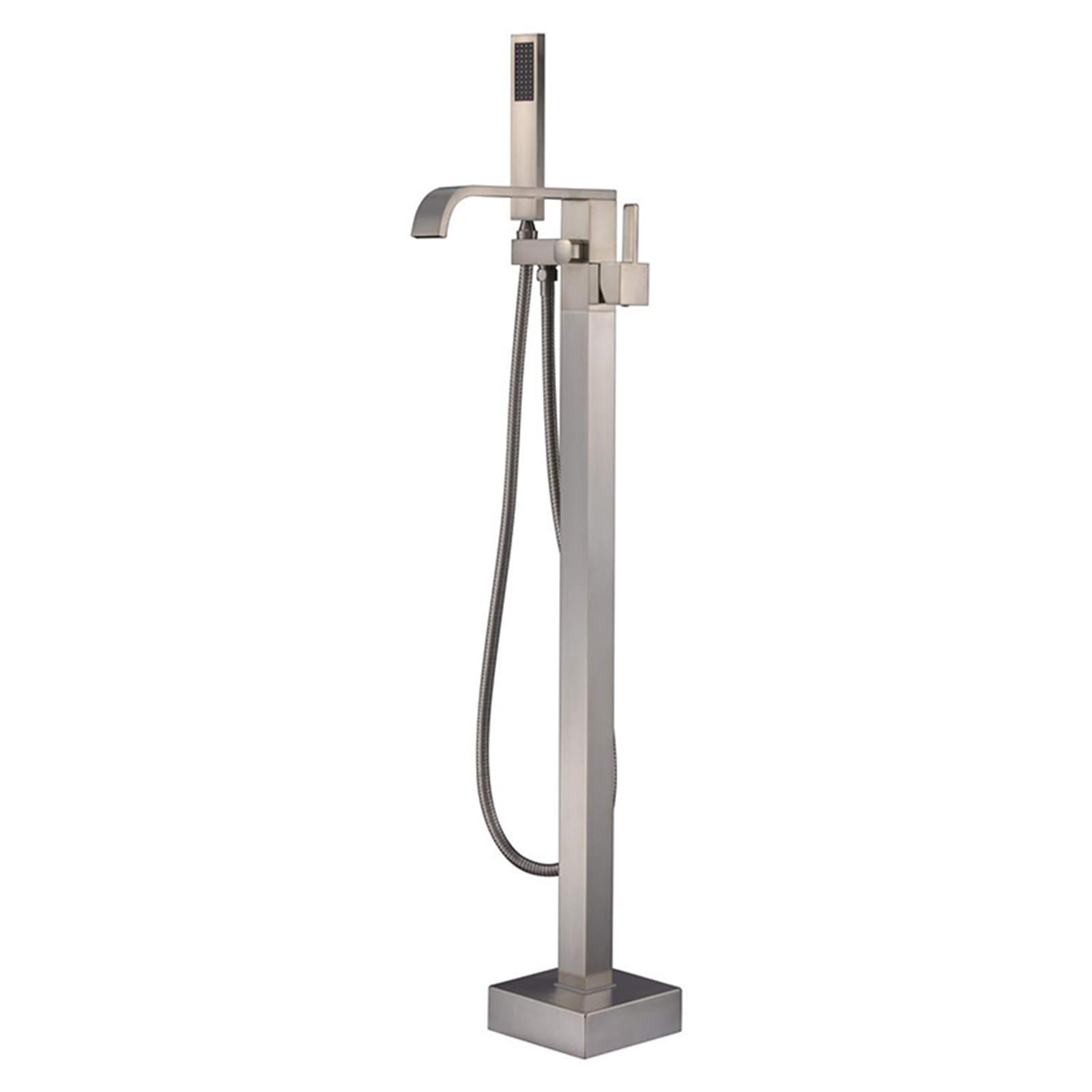 Bateria wannowa z mieszaczem do natrysku, wolnostojąca, obrotowa o 360°, 2 tryby, wodospad, z prysznicem ręcznym, czarna,Drawing