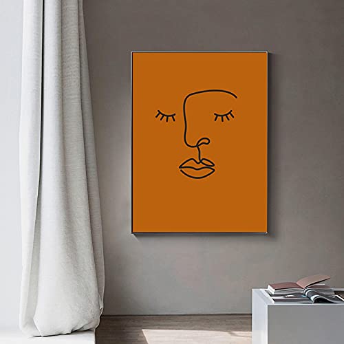 Affiche Toile Abstraite de Ligne de Visage Décoration Murale Nordique 70x100cm Sans Cadre
