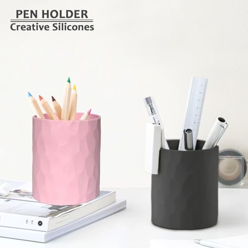 Kyduu Pen Holder for Desk Pencil Holder, pen box, pen quiver, Nordic style waterproof silicone Pen holder organizer for office(Pink) - Image 4
