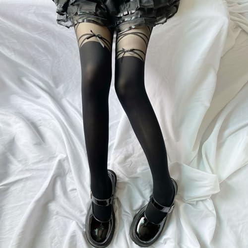 Image of Y2K Patterned Sheer Tights for Women Gothic Punk Thigh High Pantyhose Harajuku Lolita Bandage Fishnet Stockings