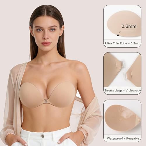 Image of MITALOO Adhesive Bra Invisible Sticky Strapless Push up Backless Reusable Silicone Covering Nipple Bras
