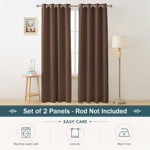 Image of Cloth Fusion Blackout Door Curtains 7 Feet Long Set of 2, Brown | Up to 90% Sunlight Block, Room Darkening, 3-Layer Triple Weave, Thermal Insulated, Stainless Steel Grommets