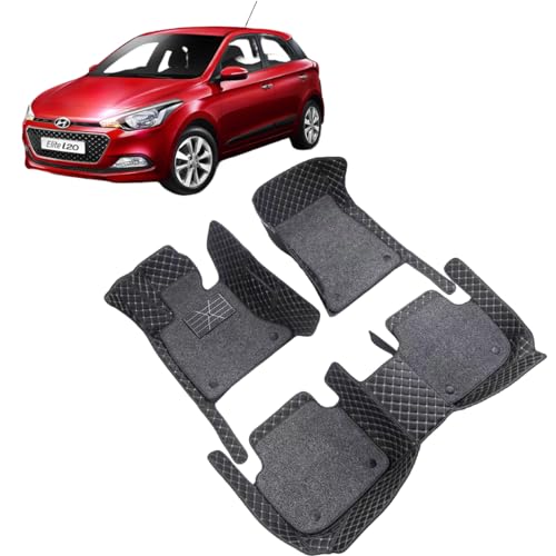 Image of Auto Hub 7D Car Floor Mats Compatible with Hyundai Elite i20, Leatherette, 100% Waterproof & Washable, Elite i20 Car 7D Floor Mat, Black