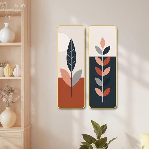 Image of The Castle Decor Modern Boho Wall Art Set of 2 for Living Room | Minimalist Botanical Leaf Painting | Abstract Nordic Wall Decor for Bedroom Office Hallway Home Decoration (Design-1, 12x18 Inch)