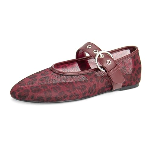 Leopard mesh flats with buckle strap