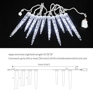 Meteor Shower Christmas Lights for Outside 61 LED 10.5 ft 10 Pieces Crystal Snow Falling Icicle Cascading Outdoor Cool White Wire connectable Waterproof Indoor for Garden Xmas Tree Wedding Decoration