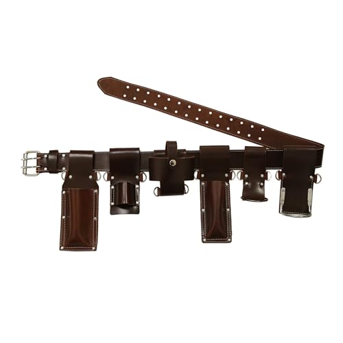 Premium quality PU Leather Scaffolding Belt | 7-Piece Leather Scaffold Belt | Fits Waist Sizes from 30 56 | Includes 6 Scaffold Tool Holders to Securely Hold Your Level Tape Spanners Hammer