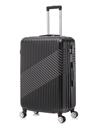 Flymax 24 Medium Suitcase Super Lightweight 4 Wheel Spinner Hard Shell ABS Luggage Hold Check in Travel Case Black