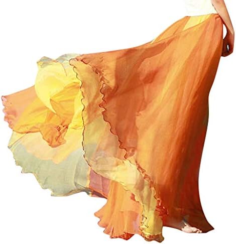 Fashion Skirt Full Chiffon Flowing Color Women Bohemian Matching Circle Skirt Skirt Long Lace Skirt Orange, One Size