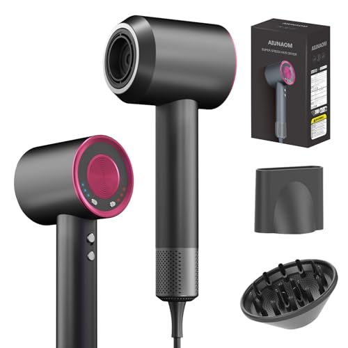 AIUNAOM Phon Capelli Professionale 160.000 giri/min- 200 Milioni Di Ioni Negativi, Accessori Magnetici, 3 Impostazioni Di Velocità e 4 Regolazioni Di Temperatura,Per Animali, Salone e Casa