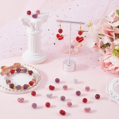 SUNNYCLUE 56pcs Valentine Day Clay Beads Heart Clay Beads Sparkly Shiny Rhinestone Pink Red White Fancy Diamond Round Shaped Spacer Bead For Jewellery Making Pen Beading Women Earring Gifts Supplies - Image 3
