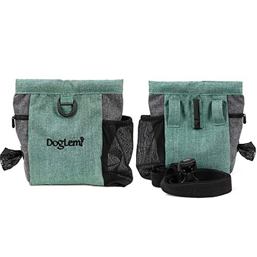 Hotgirlhot Magnetfunktion Futterbeutel für Hunde,Hunde Leckerlitasche Snack Bag mit Clip & Verfügbares Tasche Schultergurt für Hundetraining und Ausbildung,18 * 19CM/7 * 7.4 Zoll (Grün)