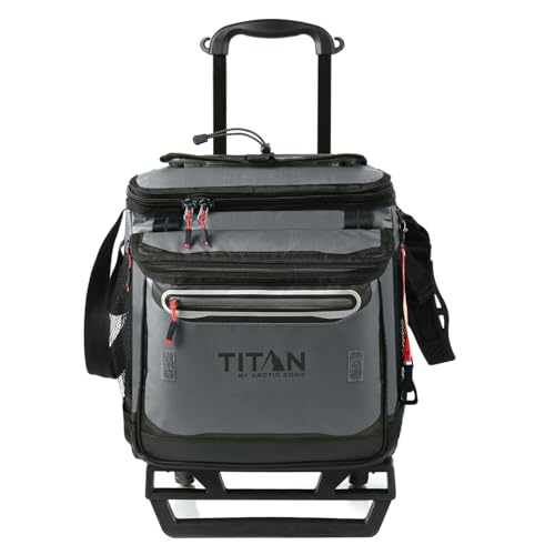 Titan by Arctic Zone Collapsible Wheeled Soft Sided Cooler with Detachable Rolling AT Cart, Insulated Bag with Leak Proof Lining, for Travel, Beach, Picnic, 60 Can Capacity, Sharkskin Grey