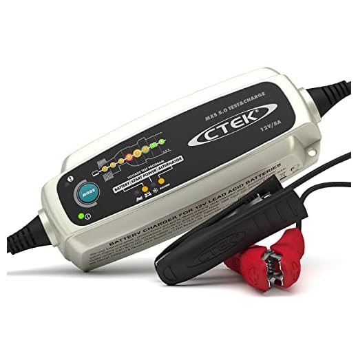 CTEK MXS 5.0 Test & Charge, Batteriladdare 12V, Batteriutrustningsladdare, Batterihållare, Laddare För Lastbilar Och Bilar, Batteri- Och Alternatortestare Med Rekonditioneringsläge Och Snöflingeläge