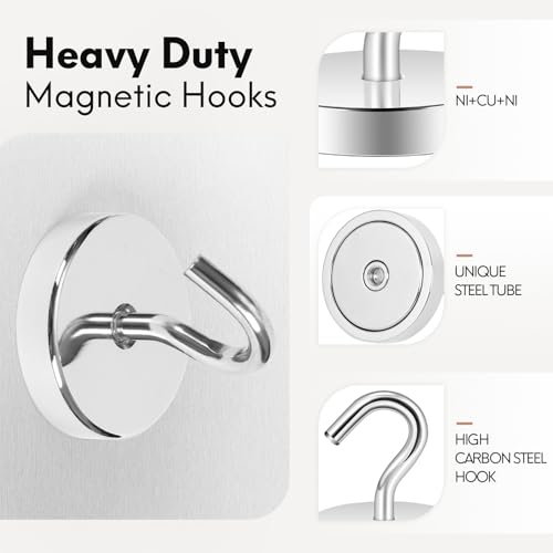Neosmuk Magnetic Hooks, Cruise Ship Essentials, 130lb+ Heavy Duty Magnetic Hooks for Cruise Cabins, Refrigerator, Grill, Hanging, and Travel | Extra Strong Must-Haves Magnet Hook,Silver