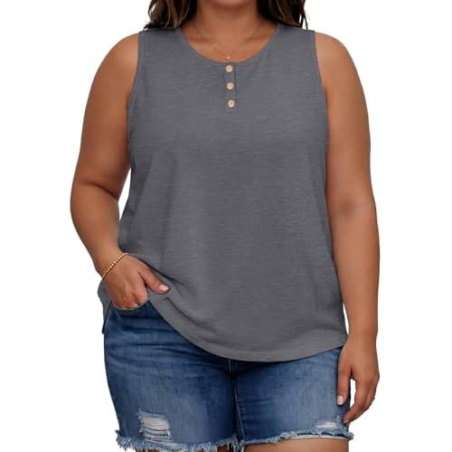 Womens Plus Size Tops Summer Sleeveless Loose Fit Button Down Tanks Top Blouse Shirts 2026