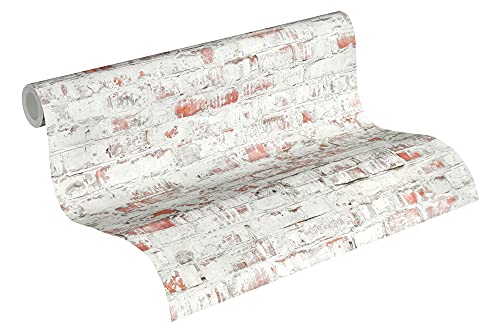 A.S. Création Vliestapete Authentic Walls 2 Tapete in Vintage Backstein Optik Industrial Loft Style 10, 05 M x 0, 53 M Grau rot 364911 36491-1, Rot, Weiß