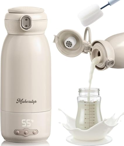 Calentador de biberón nómada,Se puede calentar, mantener caliente y esterilizar,Calentamiento rápido en 3 minutos,Gran capacidad de 500 ml,Batería grande de 10400 mAh,Agua, leche,Cepillo de limpieza