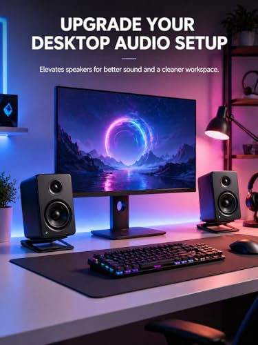 wigmoa U-Z2 【2PACK】 Desktop Speaker Stands Pair for Small Speakers, Tilted Steel Tabletop Stands with Foam Padding, Fits Compact Studio Monitors, Computer Speakers (A/Black) - image 8