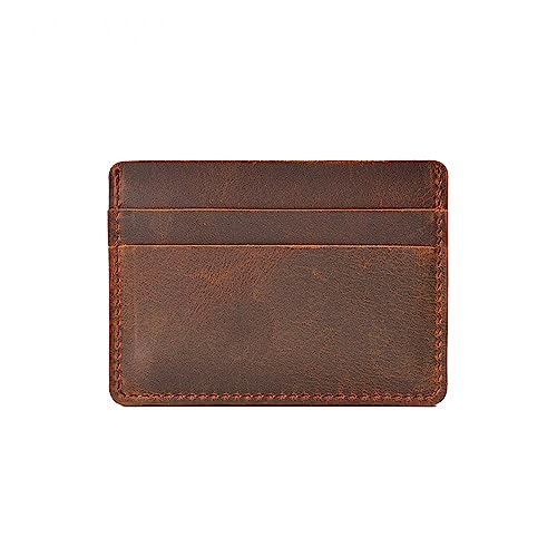 Minimalist Vintage Pull-Up Leather Wallet - Genuine Full-Grain Cowhide RFID Blocking Bifold Card Holder for Men - Slim & Lightweight