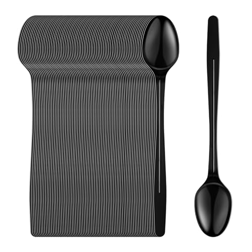 Plastic Spoons, 8.25" Long Handle Spoon, Black Sturdy Ice Cream Spoons, Disposable Spoons for Cocktail Stirring Dessert Milkshakes Ice Cream (48 Pack)