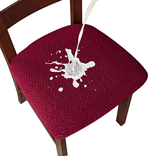 Genina Waterproof Seat Covers for Dining Room Chairs Covers Dining Chair seat Covers Kitchen Chair Covers slipcovers (Wine Red, 6 Pcs)