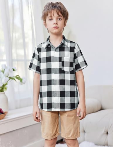 Image of Arshiner Boys Short Sleeve Dress Shirts Solid Button Down Shirts | formal Uniform School Shirt, for 4-12 Years, Hidden Buttons, with Chest Pocket, Regular Fit, Summer Tee top for Kids