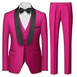 UNINUKOO Men Suits Slim Fit 3 Piece Tuxedo Set Shawl Lapel Wedding Casual Formal Tuxedo with Bow Tie US Size M Hot Pink