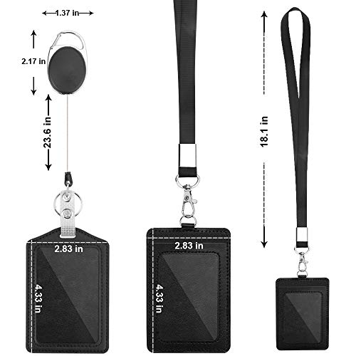 2 Pack Badge Holders, Vertical Pu Leather Id Badge Card Holder With 1 Clear Id Window, With Detachable Neck Lanyard Strap And Retractable Badge Reel Id Card Holders Set #TOP3