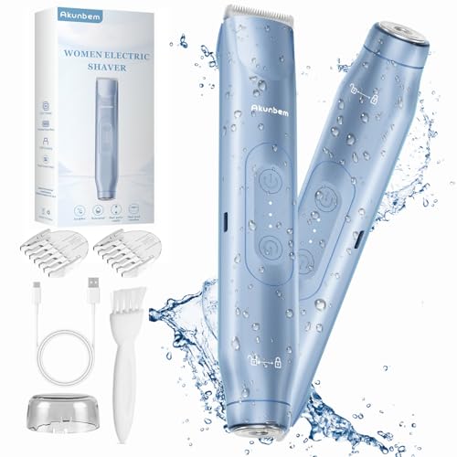 Akunbem 2 in 1 Women Electric Shaver Dual Head Bikini Trimmer for Women IPX7 Waterproof Wet & Dry Use Body Hair Trimmer and Facial Hair Remover for Bikini Underarm Leg Arm Body Face, Pink