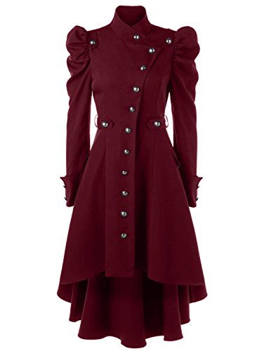 Gothic Vintage Womens Steampunk Victorian Swallow Tail Long Trench Coat Jacket