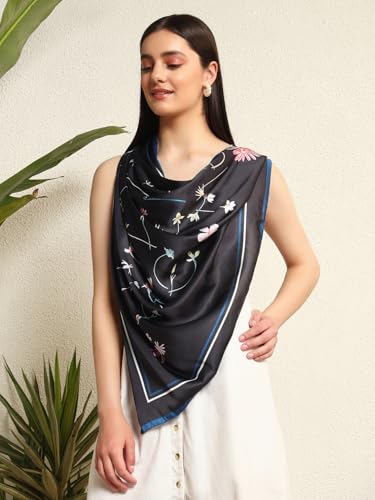 Image of Ravaiyaa - Attitude is everything Women Silk Digital Print Large Square Scarf Breathable Lightweight Neckerchief Printed Headscarf 40 inch x 40 inch Inch