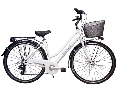 manubrio regolabile Cicli Tessari - bicicletta da donna telaio in ALLUMINIO bici city bike 28\'\' trekking cambio 6 velocita\' (bianco)