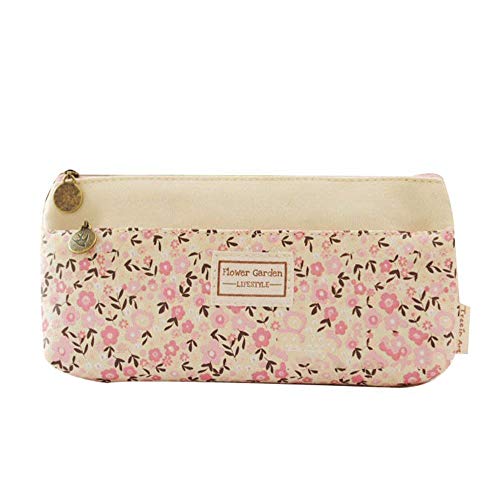 Aofocy étui à crayons sur toile pour stylo Remplissage Boîte à crayons Boîte d'école Junior High School High School Girls Girls étui de rangement mignon Beige Cover