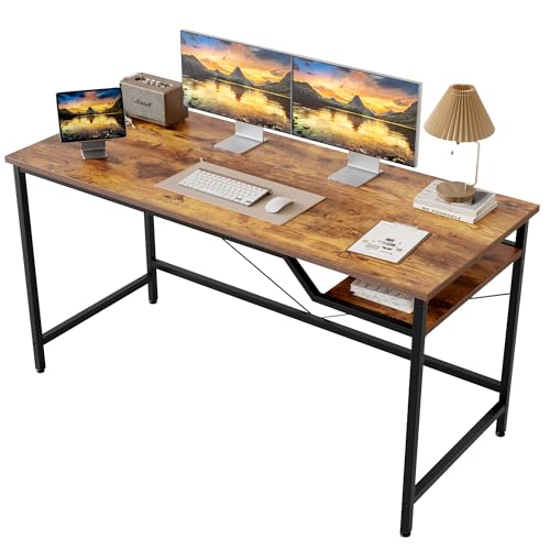 Image of Mericonia 55x24 Inch Computer Desk, 0.6 inch Thick Small Office Table | Modern Simple Style, Study & Writing Table for Home Bedroom Work, Brown