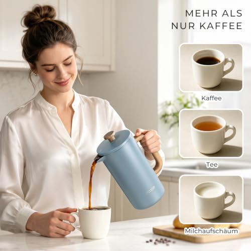 ecooe French Press Kaffeepresse 1,5 L Edelstahl Ddoppelwandig – Ansicht 6