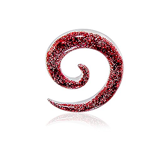 AtoZ Piercing 00 Gauge - 10MM Colorful Sparking Red Glitter UV Acrylic Spiral Taper Stretchers Ear Plug - Sold by Piece