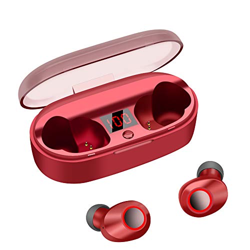 Bluetooth 5.0 Headphones with LED Display Charging Case, YINEME True Wireless Earbuds with Dual HD Mic Volume Control Mini in Ear Earphones Stereo Sound 20H Playing Time