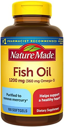 Nature Made Fish Oil 1200 mg Softgels, Fish Oil Supplements, Omega 3 Fish Oil for Healthy Heart Support, Omega 3 Supplement with 100 Softgels, 50 Day Supply