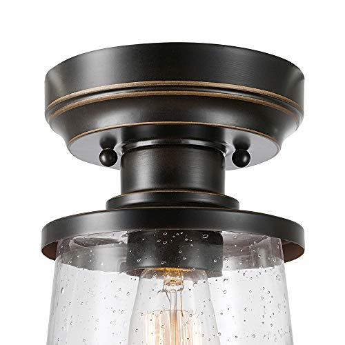 Globe Electric 44301 Charlie 1-Light Outdoor/Indoor Semi-Flush Mount Ceiling Light, Oil Rubbed Bronze, Clear Seeded Glass Shade #TOP1